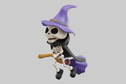 Preview: Cartoon witch skeleton on broom