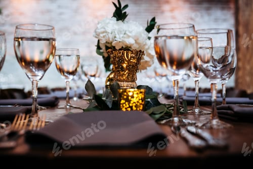 Preview: vintage dinner table setup and decorated for a wedding