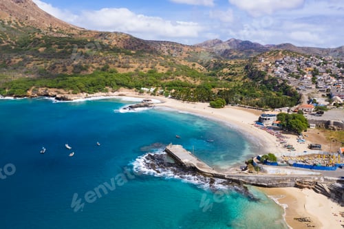 Preview: Aerial view of Tarrafal beach in Santiago island in Cape Verde - Cabo Verde