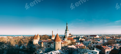Preview: Tallinn, Estonia. Panorama Of Part Of Tallinn City Wall With Tow
