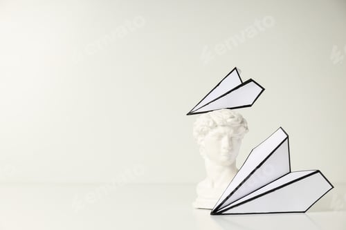Preview: Business, startup and sponsorship concept with paper planes on white background