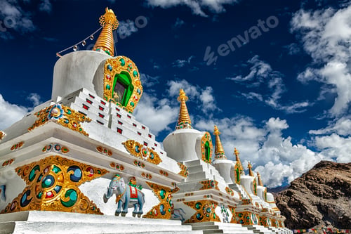 Preview: White chortens stupas in Ladakh, India
