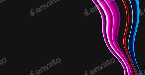 Preview: Abstract color wave on black background, 3d neon colors flow, wide dark banner, copy space
