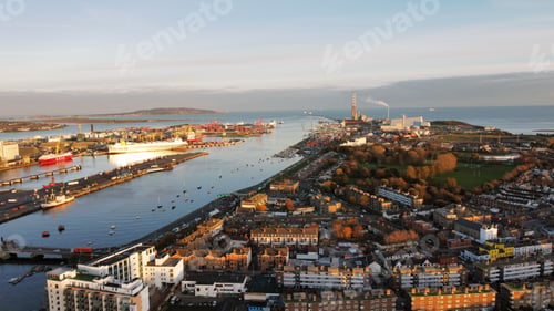 Preview: Aerial view of Dublin City with urban buildings and houses near Grand Canal