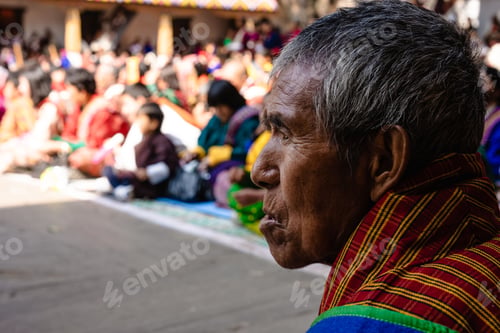Preview: Elderly man at Tshechu festival in Bhutan