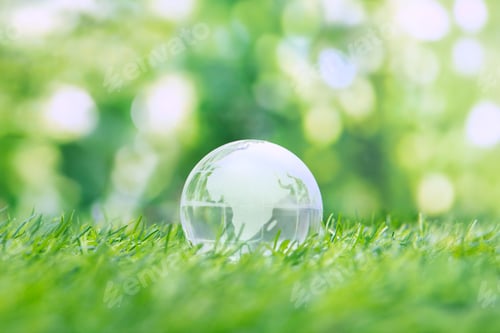 Preview: A crystal globe on a green grass.