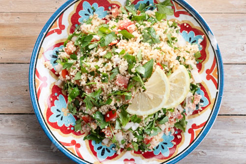 Preview: Tabbouleh salad with couscous on wooden table