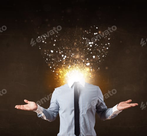 Preview: Business Man With Glowing Exploding Head Concept