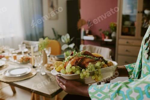 Preview: Woman Carrying Bowl with Chicken