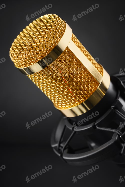 Preview: Gold condenser microphone on black