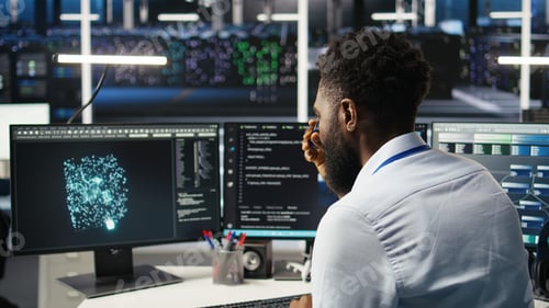 Preview: Server farm computer scientist interprets AI generated data analytics graphs