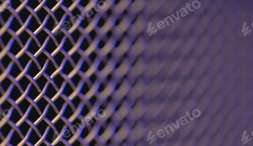 Preview: Metal grill close-up, texture of a music speaker in colored lighting.