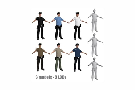 Preview: Six police officer model variations in grid arrangement
