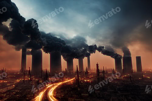 Preview: smoke coming out of factory chimneys apocalyptic destruction of Earth