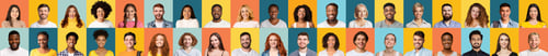 Preview: Mosaic Of Happy People Portraits Over Colorful Backgrounds, Collage, Panorama