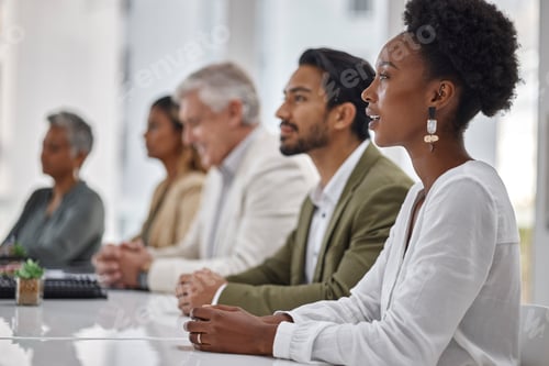 Preview: Diversity, corporate and black woman in a meeting or business conference for company development or