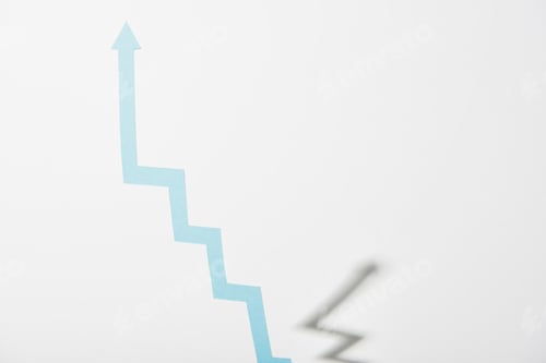 Preview: upward paper blue arrow on white background