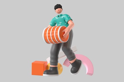 Preview: Cartoon character carrying orange drum