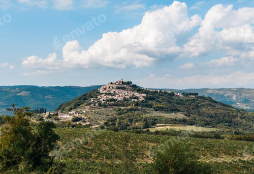Preview: Picturesque old town on top of hill. Beautiful countryside scene in Motovun, Croatia.