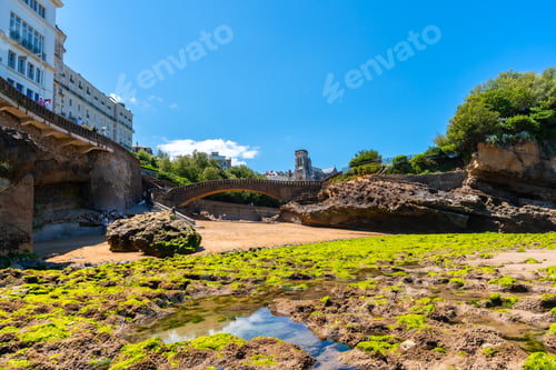 Preview: Low tide at the Roca de Basta bridge on Biarritz beach, Lapurdi. France