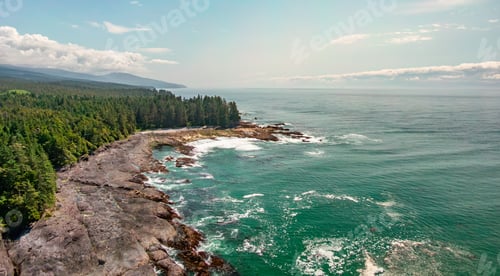 Preview: Aerial View of the West Coast of Pacific Ocean. Sunny Cloudy Day.