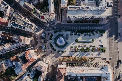 Preview: aerial top view of Maidan Nezalezhnosti - Independence Square in Kiev. Drone pic. Geometry