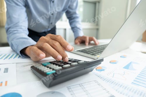 Preview: Accountant or banker calculate the cash bill.