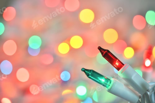 Preview: Multi Colored Christmas Lights with white wires - bokeh blur background
