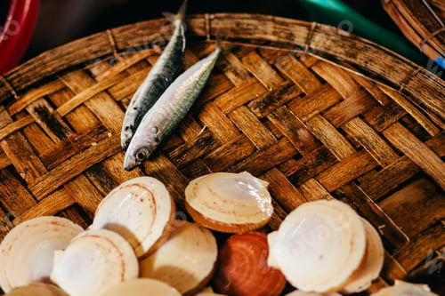 Preview: cockle and clam raw sea food at asian street market