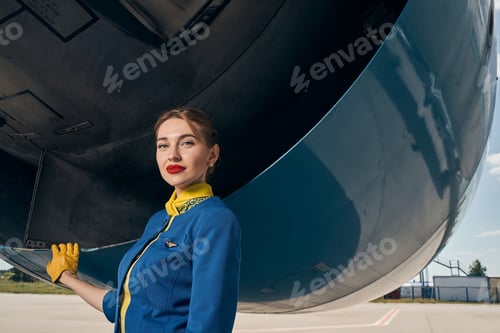 Preview: Stylish woman in uniform looking at the camera