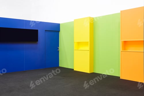 Preview: Interior with multicolored walls. Indoor decoration set with nobody