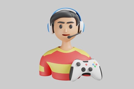 Preview: Cartoon gamer with headset & controller