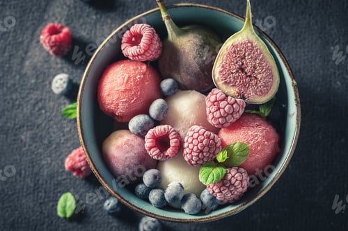 Preview: Top down view of ice cream sorbet made of fruits