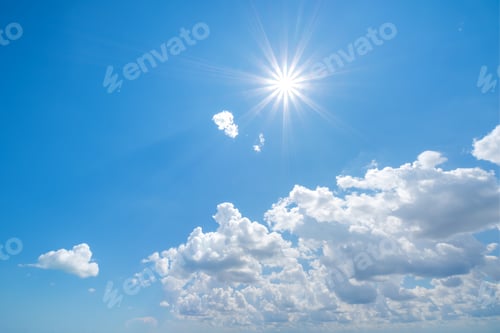 Preview: Blue Sky with Sun and White Clouds