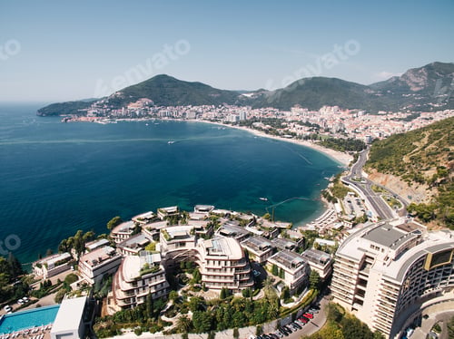 Preview: Villas with terraces at the Dukley Hotel on the Zavala Peninsula by the sea. Budva, Montenegro