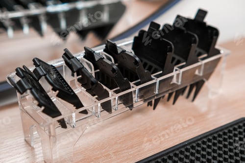 Preview: Trimmer attachments on the table in the barbershop