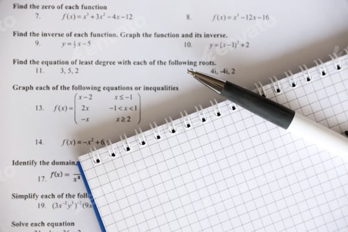 Preview: Handwriting of mathematics quadratic equation on examination, practice, quiz or test in maths class
