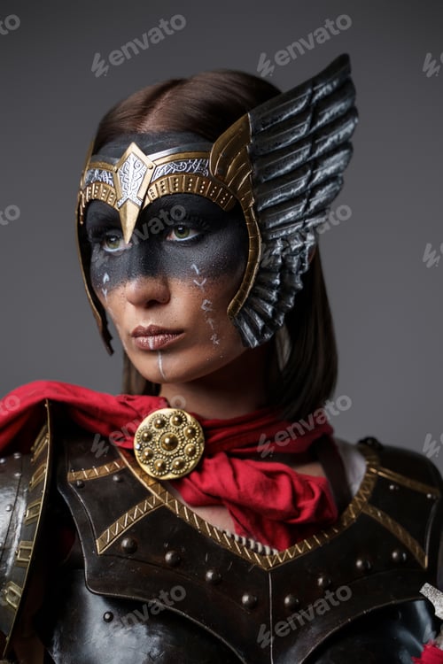 Preview: Portrait of woman with painted face against grey background