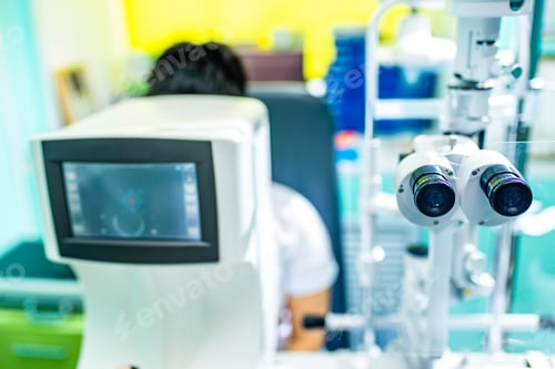 Preview: optometrist checking eyesight and vision correction on store.