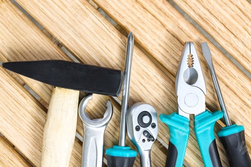 Preview: set of tools on a wooden background
