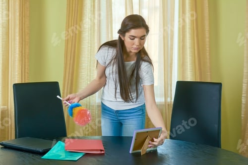 Preview: Young female with dust brush