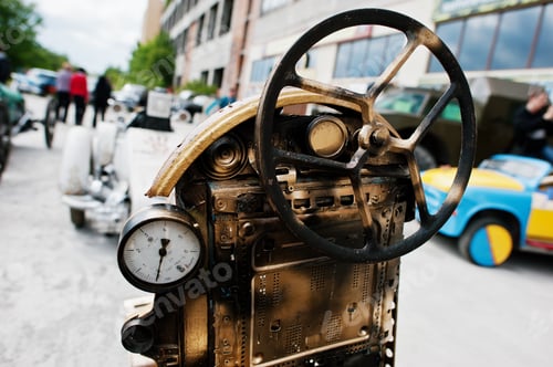 Preview: Iron handmade steering wheel at vintage sport car