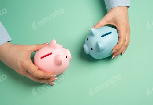Preview: Saving Money with Pink and Blue Piggy Banks