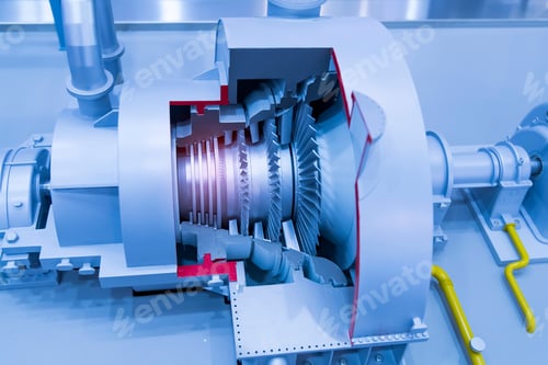 Preview: Turbine Metal Mechanism Details On Blue Background