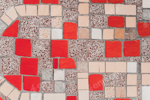 Preview: Old decorative ceramic tiles, yellow-red pattern design background