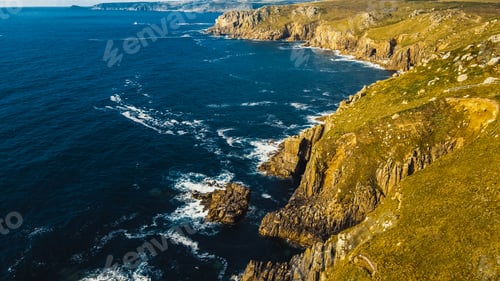 Preview: Waves crashing on the rocks of the coast Aerial view.