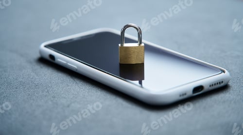 Preview: Smart phone and padlock close-up. Network security concept.Cyber security.