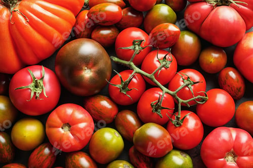 Preview: Tasty juicy tomatoes as background, top view