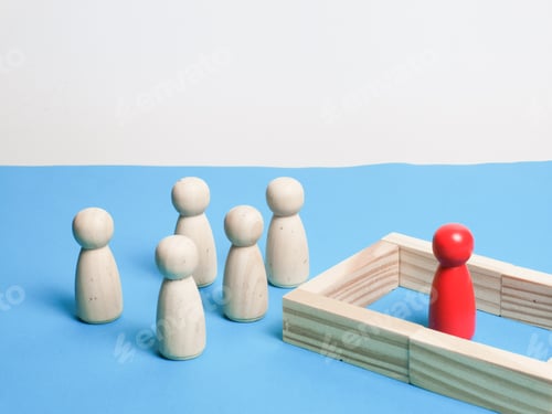 Preview: Red wooden figure isolated by blocks from the others.