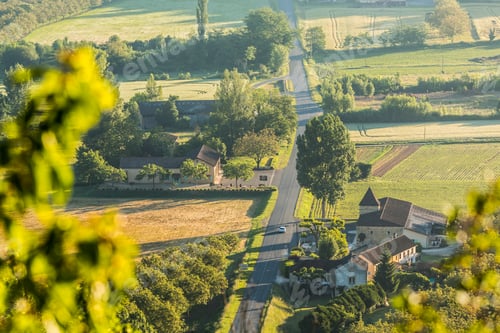 Preview: Road & early morning mist, Dordogne nr Chateau de Castelnaud, Dordogne, Aquitaine, France